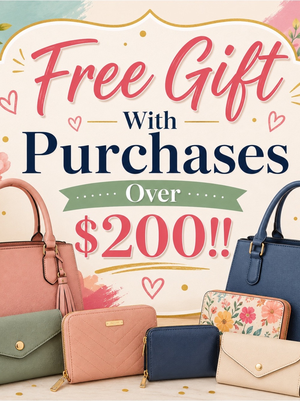 Mixed Handbag & Wallet Set - Pink, Navy, Green, Floral